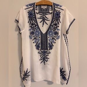 Johnny Was White embroidered short-sleeve Cotton tunic